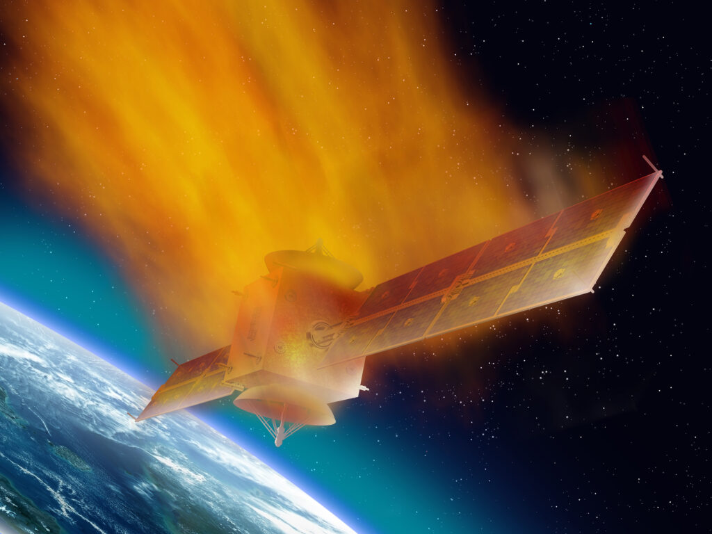 Satellit som faller och brinner upp i atmosfären
