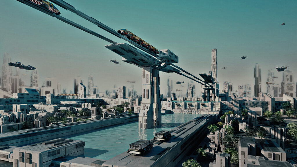 Framtidsvy av stad